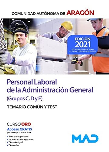 Personal Laboral (Grupos C, D y E) de la Administración General de la Comunidad Autónoma de Aragón. Temario común y test